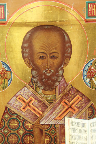 Старинная икона "Святитель Николай Чудотворец" с предстоящими - фото 2