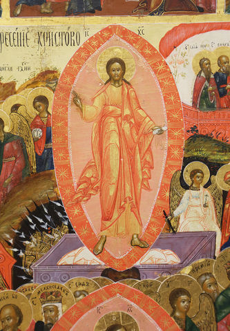 Подписная палехская старинная икона "Воскресение Христово с избранными святыми" - фото 2