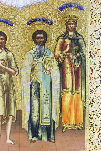 Старинная икона "Святая праведная Анна, святой Божий человек Алексей, Александр, святая великомученица Варвара" - фото 4