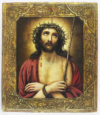 Старинная икона "Спаситель в терновом венце"