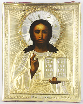 Венчальная пара иконы антикварные -"Богоматерь Иверская" и "Господь Вседержитель" - фото 3