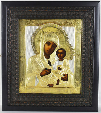 Старинная икона "Божья Матерь Тихвинская"