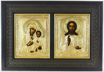 Фабрика Галкиных Семена и Петра
Венчальная пара иконы антикварные - "Господь Вседержитель" и Божья Матерь "Тихвинская"