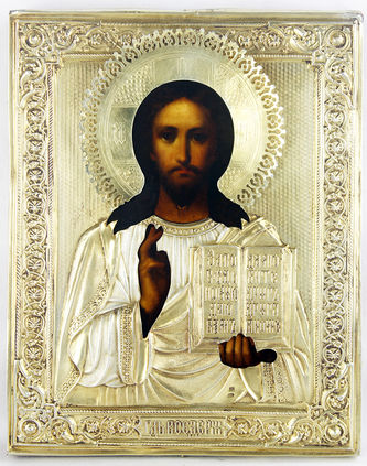 Фабрика Галкиных Семена и Петра
Венчальная пара иконы антикварные - "Господь Вседержитель" и Божья Матерь "Тихвинская" - фото 3