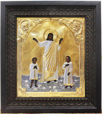 Старинная икона "Господь Вседержитель, благословляющий детей" - фото 5