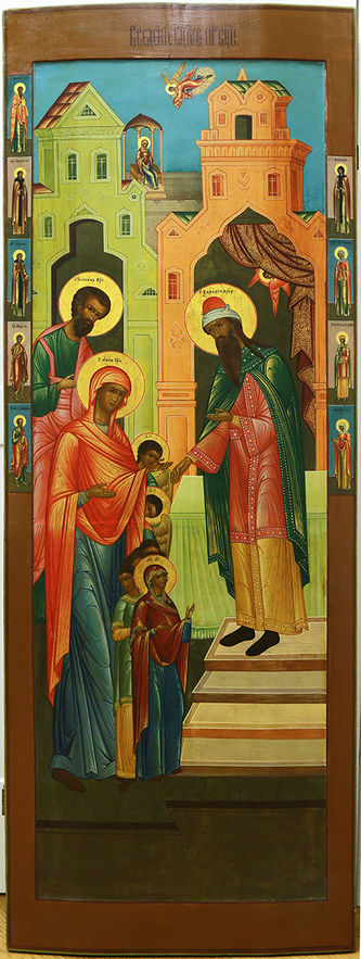 Старинная храмовая икона "Введение Богородицы во храм"