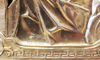 Антикварная икона "Господь Вседержитель" в окладе с эмалью - фото 4