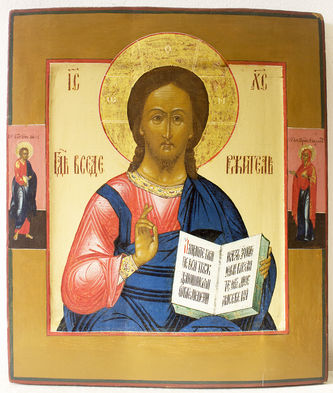 Старинная икона "Господь Вседержитель с предстоящими" - фото 2