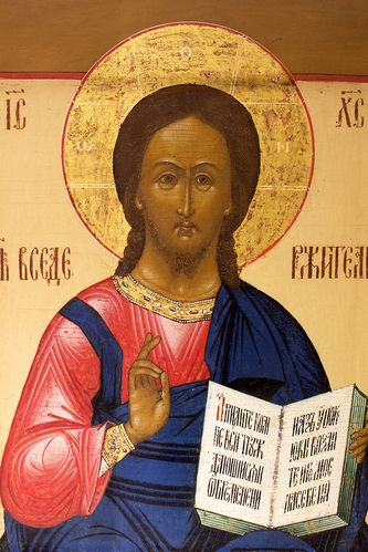 Старинная икона "Господь Вседержитель с предстоящими" - фото 3