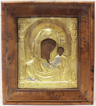 Старинная икона "Богоматерь Казанская" в серебряном окладе - фото 3