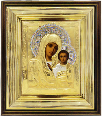 Старинная икона "Богоматерь Казанская" в серебряном окладе с расписной эмалью - фото 4