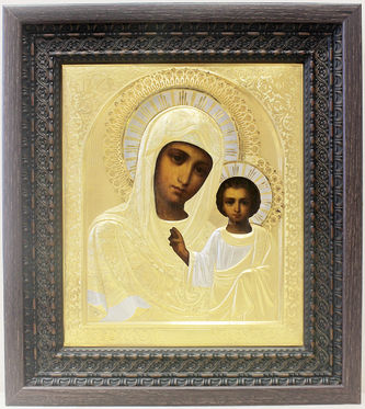 Фабрика Семена и Петра Галкиных
Старинная икона "Богоматерь Казанская" в серебряном окладе - фото 4