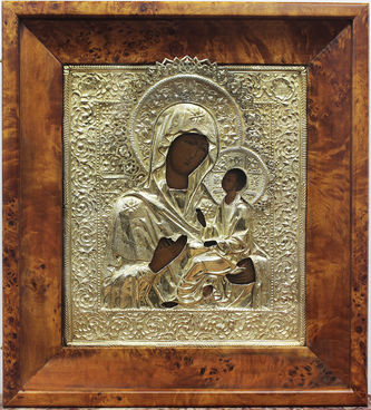 Старинная икона "Богоматерь Тихвинская" в серебряном окладе - фото 4