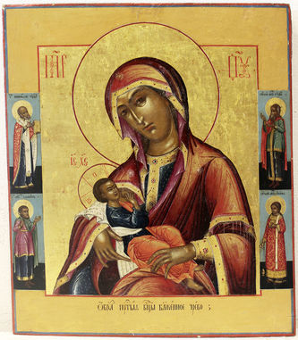 Редкая антикварная икона Божьей Матери "Блаженное чрево"