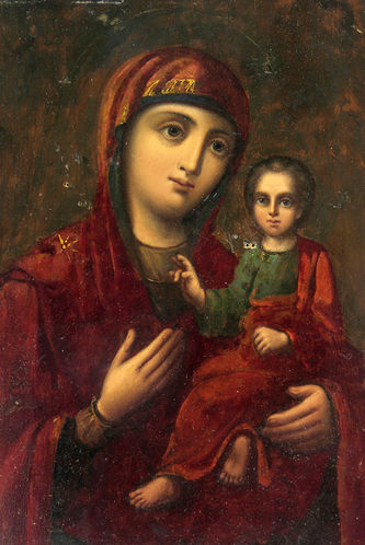 Старинная икона Богоматерь "Тихвинская" в серебряном окладе - фото 3