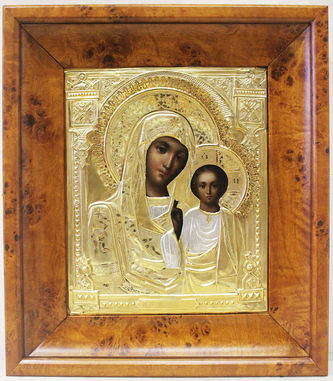 Антикварная икона "Богоматерь Казанская" в серебряном окладе - фото 5