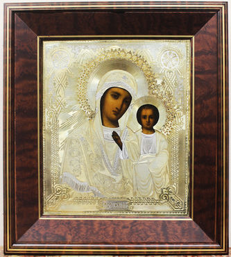 Антикварная икона "Богоматерь Казанская" в серебряном окладе - фото 4