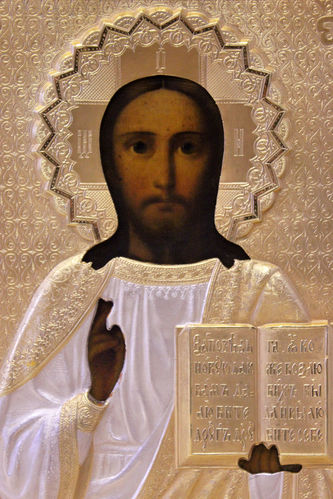 Старинная икона "Господь Вседержитель" в серебряном окладе - фото 2