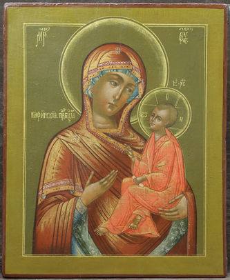 Старинная икона "Пресвятая Богородица Тихвинская"