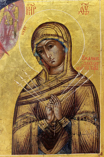 Четырёхчастная икона "Богоматерь Неопалимая купина, Утоли мои печали, Взыскание погибших, Избавление от бед страждущих, Умягчение злых сердец" - фото 4