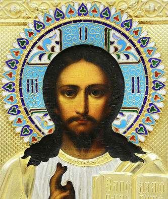 Фабрика Галкиных Семена и Петра
Старинная икона "Господь Вседержитель" в окладе с эмалью - фото 2