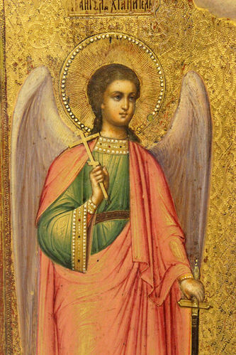 Старинная икона "Святой Василий Великий и Ангел Хранитель" - фото 2