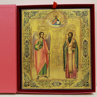 Старинная икона "Святой Василий Великий и Ангел Хранитель" - фото 4