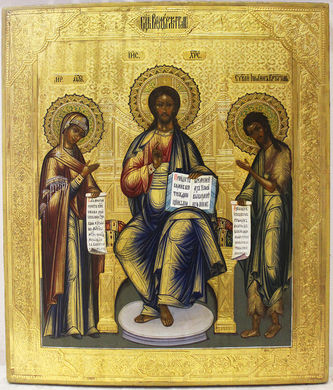 Старинная икона "Господь Вседержитель с предстоящими Богоматерью и Иоанном Крестителем (Деисус)" - фото 2