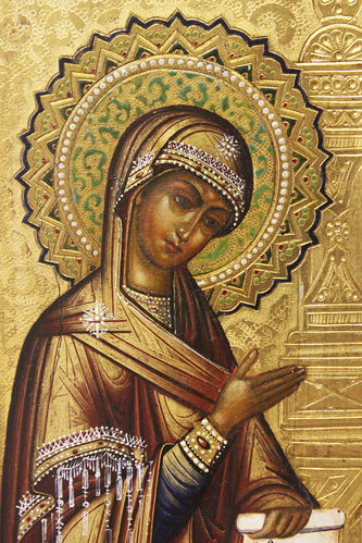 Старинная икона "Господь Вседержитель с предстоящими Богоматерью и Иоанном Крестителем (Деисус)" - фото 4