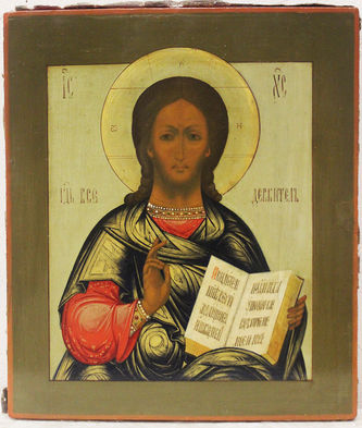 Старинная икона "Господь Вседержитель" в серебряном окладе - фото 2