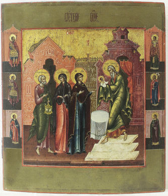 Старинная икона "Сретение Господне"