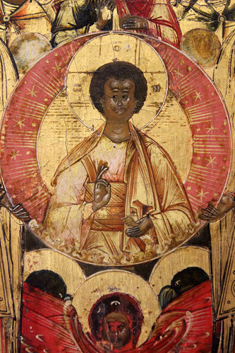 Мастер Колотошин А.Ф.
Старинная икона "Собор архистратига Михаила" в серебряном окладе - фото 3