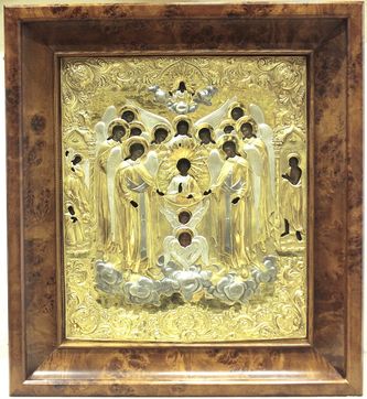 Мастер Колотошин А.Ф.
Старинная икона "Собор архистратига Михаила" в серебряном окладе - фото 4