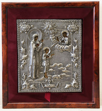 Редкая старинная икона "Святая Улита и святой Кирик" в серебряном окладе - фото 4