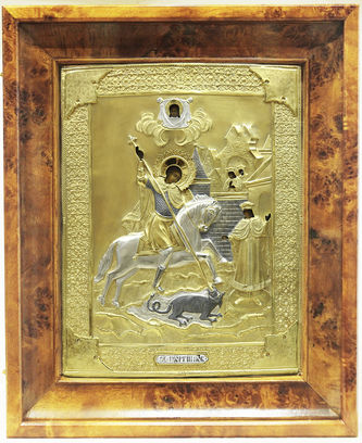 Старинная икона "Святой Георгий Победоносец" в окладе - фото 4