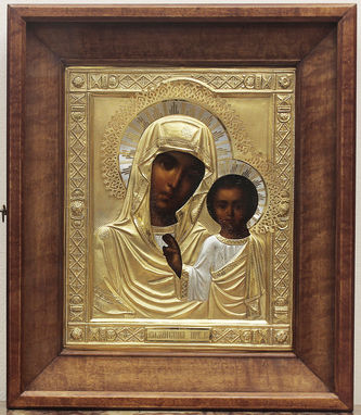 Антикварная икона "Богоматерь Казанская" в серебряном окладе - фото 3