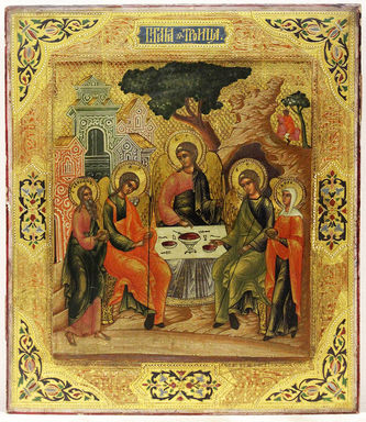 Антикварная икона "Троица Ветхозаветная (Гостеприимство Авраама)"