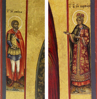 Старинная икона Божьей Матери "Утоли мои болезни" с предстоящими святыми - фото 4