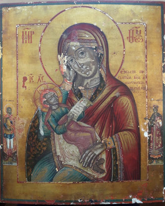 Старинная икона Божьей Матери "Утоли мои болезни" с предстоящими святыми - фото 5