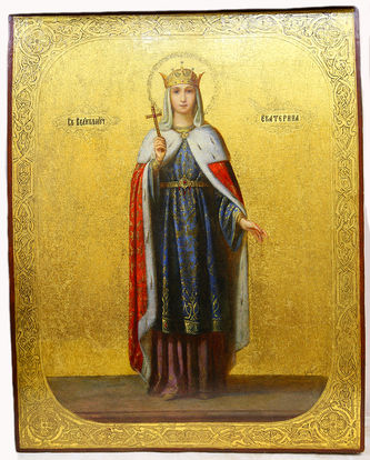 Старинная икона "Святая великомученица Екатерина Александрийская"