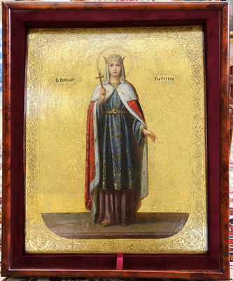 Старинная икона "Святая великомученица Екатерина Александрийская" - фото 4