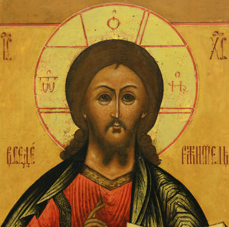 Старинная икона "Господь Вседержитель" с предстоящим мучеником Власием - фото 2