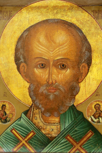 Старинная икона "святой Николай Чудотворец оплечный" с предстоящими - фото 2