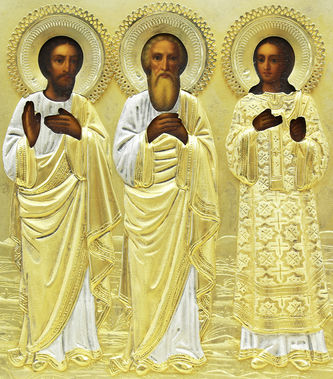 Фабрика Галкиных Семена и Петра
Старинная икона для семейного счастья - "Святые мученики Самон, Гурий и Авив - покровители семейного очага" в серебряном окладе - фото 3