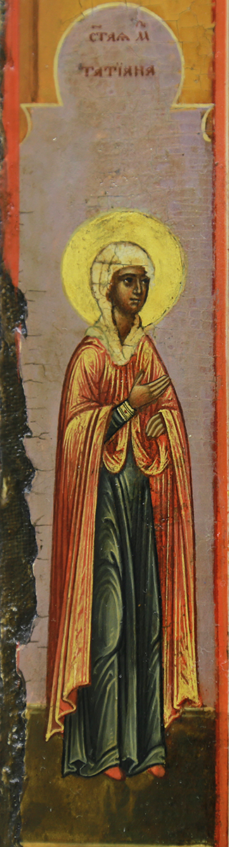 Старинная икона "Образ Пресвятой Богородицы Взыскание погибших" с предстоящими святыми мученицами Татьяной и Агафьей - фото 3