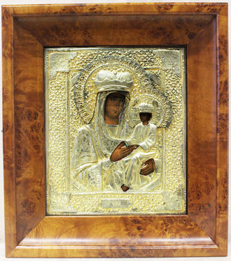 Старинная икона Богоматери "Споручница грешных" в окладе - фото 4