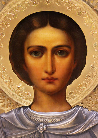 Старинная икона "Великомученик Димитрий Солунский" в серебряном окладе - фото 3