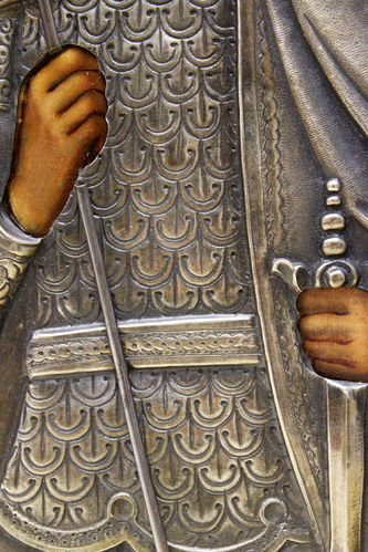 Старинная икона "Великомученик Димитрий Солунский" в серебряном окладе - фото 4