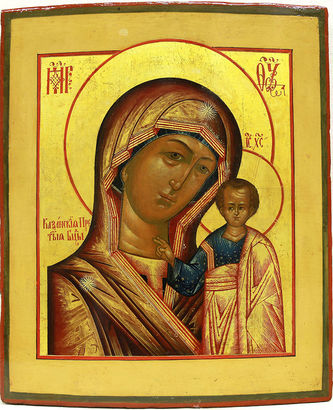 Старинная икона "Богоматерь Казанская" в серебряном окладе - фото 2