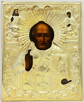 Антикварная икона "Святитель Николай Чудотворец" в окладе